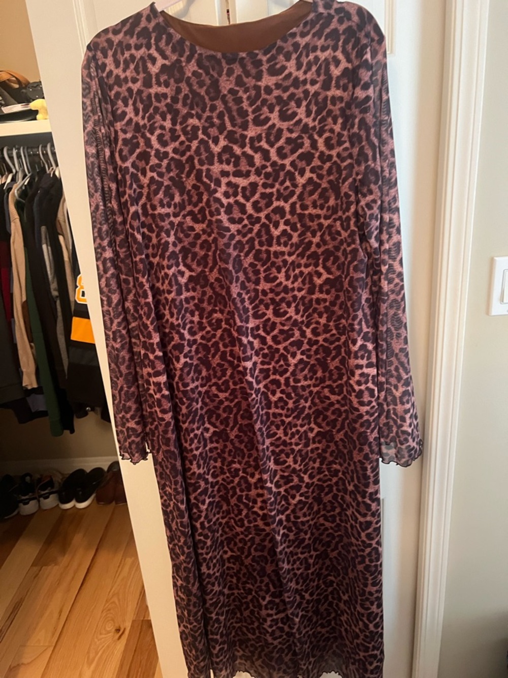 SHEIN Leopard Print Long Sleeve Dress - Mauve and Black
